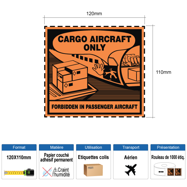 Étiquette Cargo Aircraft Only-CB-140X100MM-RLX1000EX.