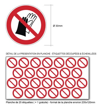 Pictogramme PORT DES GANTS INTERDIT - P028 - ISO 7010
