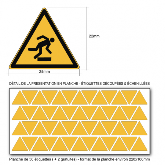 Picto DANGER TRÉBUCHEMENT - W007 - Norme ISO 7010 - Base 25mm en planche