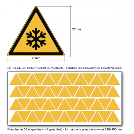 Pictogramme DANGER BASSES TEMPÉRATURES, CONDITIONS DE GEL  - W010 - Norme ISO 7010 - Base 25mm en planche