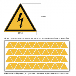 Pictogramme DANGER ÉLECTRICITÉ  - W012 - Norme ISO 7010 - Base 25mm en planche