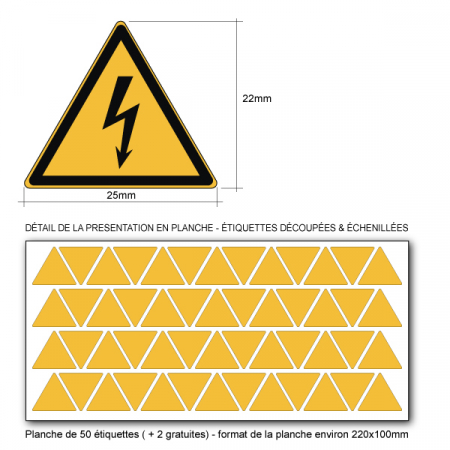 Pictogramme DANGER ÉLECTRICITÉ  - W012 - Norme ISO 7010 - Base 25mm en planche