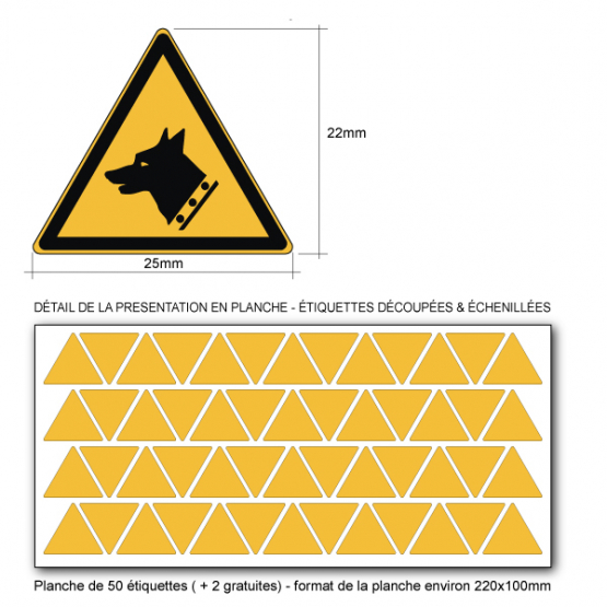 Pictogramme DANGER CHIEN DE GARDE - W013 - Norme ISO 7010 - Base 25mm en planche