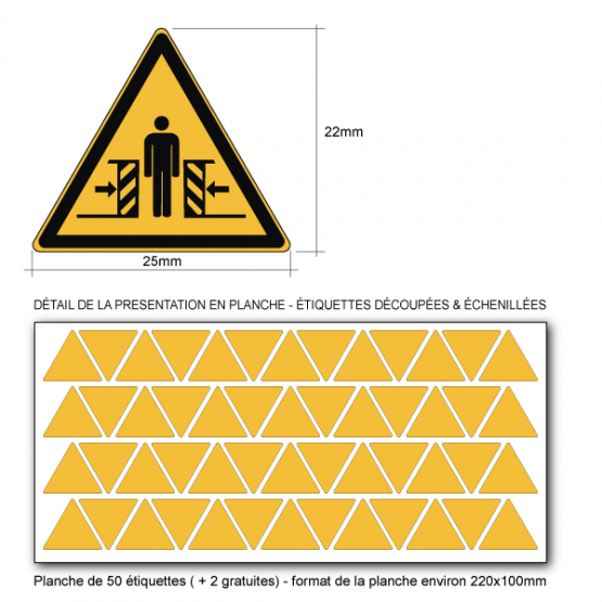 Pictogramme DANGER ÉCRASEMENT - W019 - Norme ISO 7010 - Base 25mm en planche