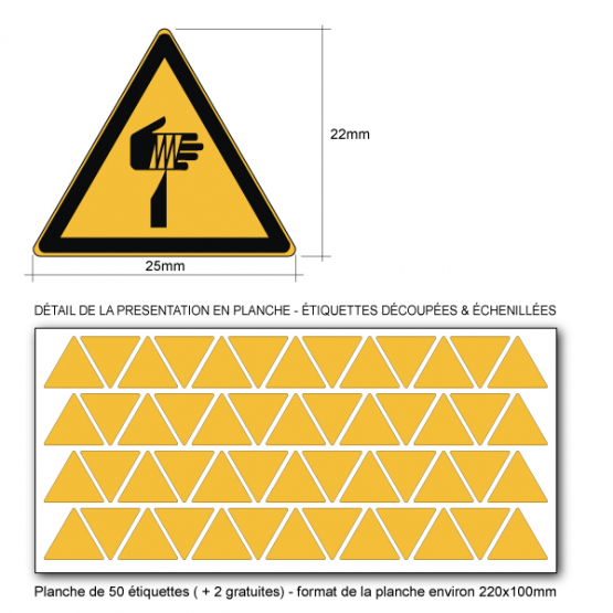 Pictogramme DANGER ÉLÉMENT POINTU - W022 - ISO 7010 - Base 25mm en planche