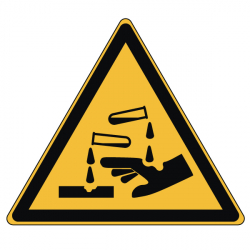 Pictogramme DANGER SUBSTANCES CORROSIVES - W023 - ISO 7010 - Base 25mm en planche