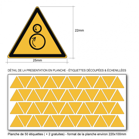 Pictogramme DANGER ROULEAUX CONTRAROTATIFS - W025 - ISO 7010 - Base 25mm en planche