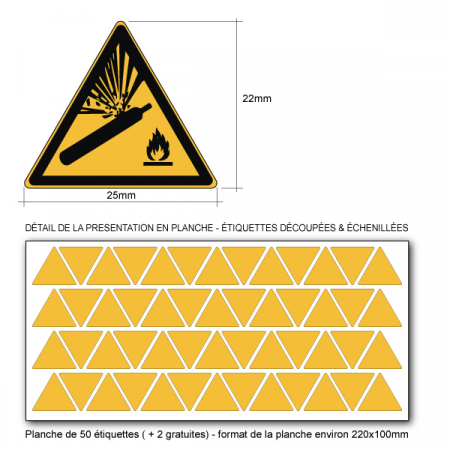 Pictogramme DANGER BOUTEILLE PRESSURISÉ - W029 - ISO 7010 - Base 25mm en planche