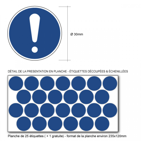 Pictogramme OBLIGATION GÉNÉRALE - M001 - ISO 7010 - diam 30 en planche