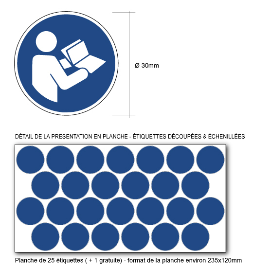 Pictogramme CONSULTER LE MANUEL - M002 - ISO 7010 diam 30 en planche