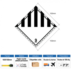 Étiquette Classe 9 100x100mm - couché brillant - rouleaux de 1000ex.